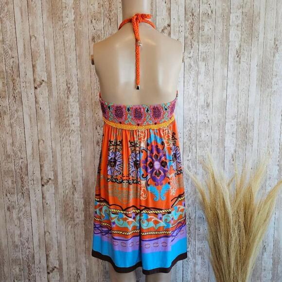 Classic Tricot Orange Floral Halter Dress Size S - Picture 6 of 9